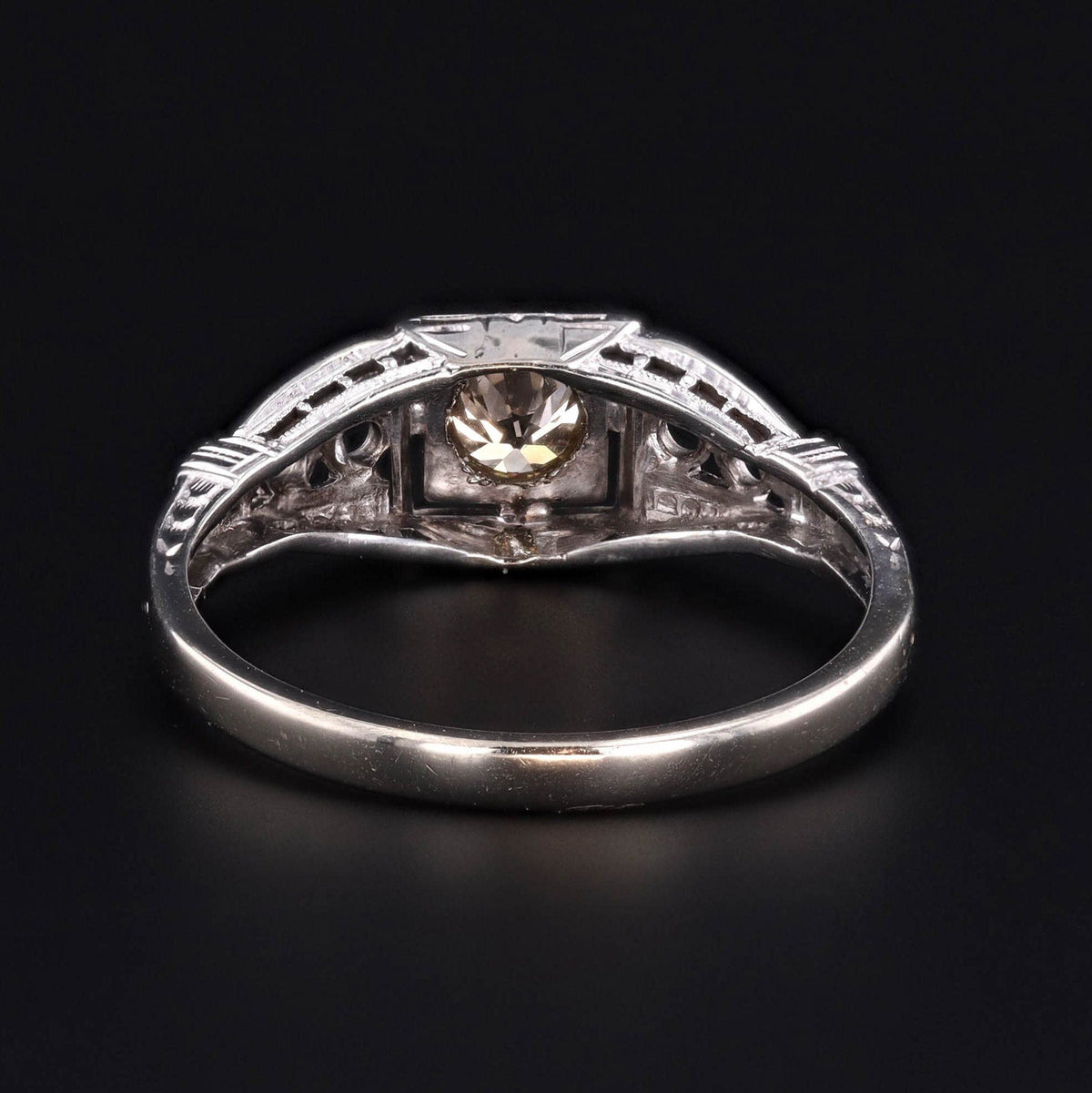 Art Deco Filigree Diamond Engagement Ring of 14k White Gold - Trademark Antiques