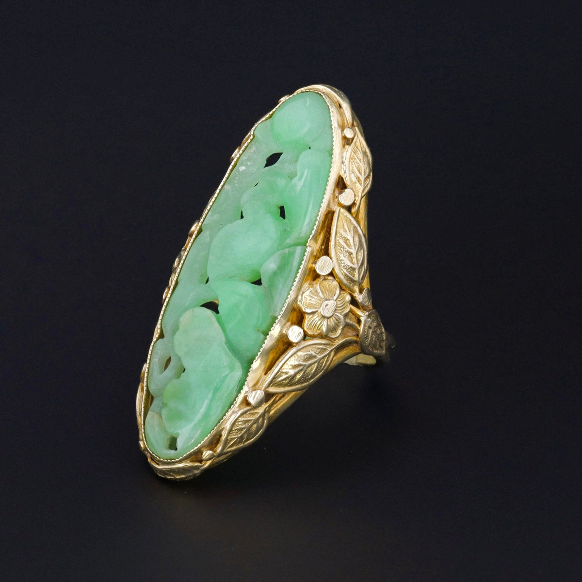 Art Deco Jade Ring | Carved Jade Ring - Trademark Antiques