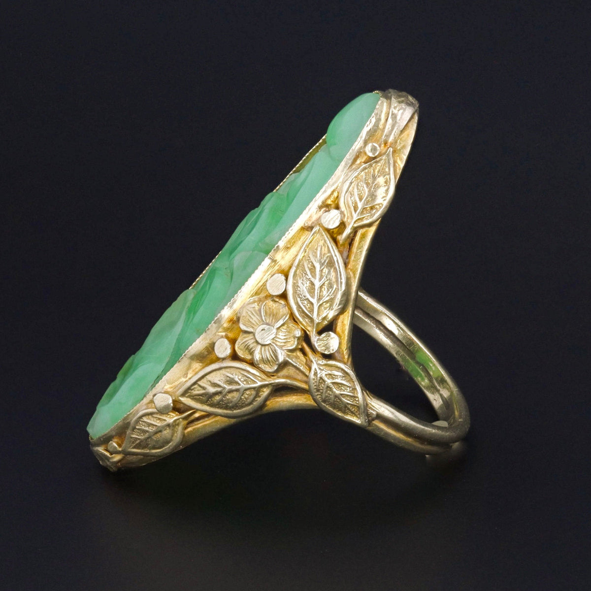 Art Deco Jade Ring | Carved Jade Ring - Trademark Antiques