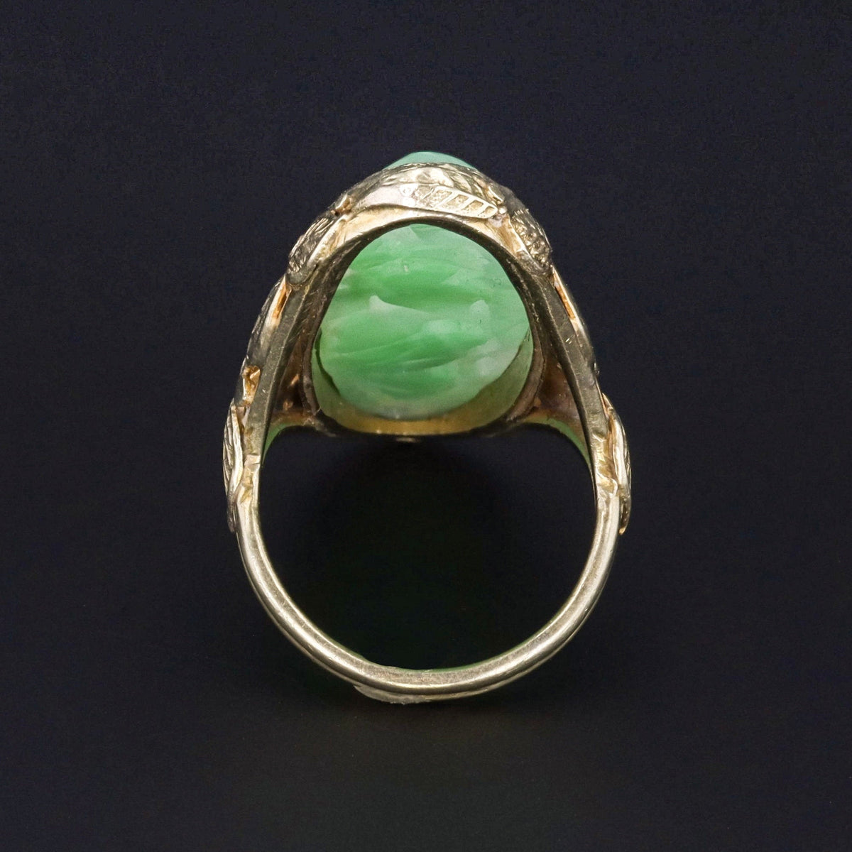 Art Deco Jade Ring | Carved Jade Ring - Trademark Antiques