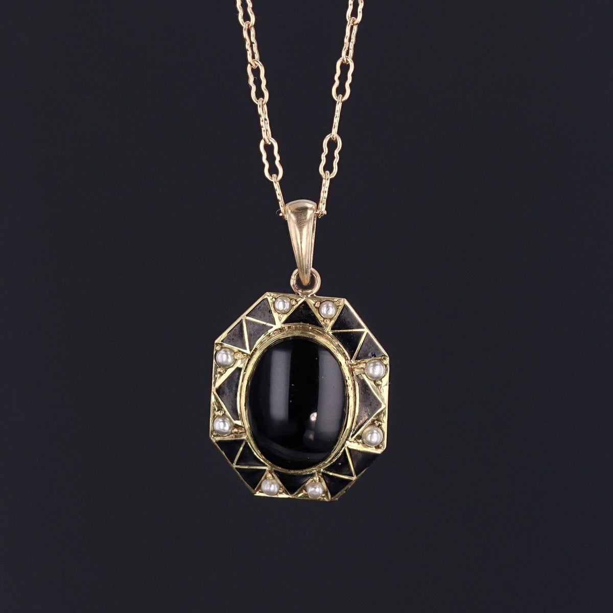Art Deco Onyx Conversion Pendant of 14k Gold - Trademark Antiques