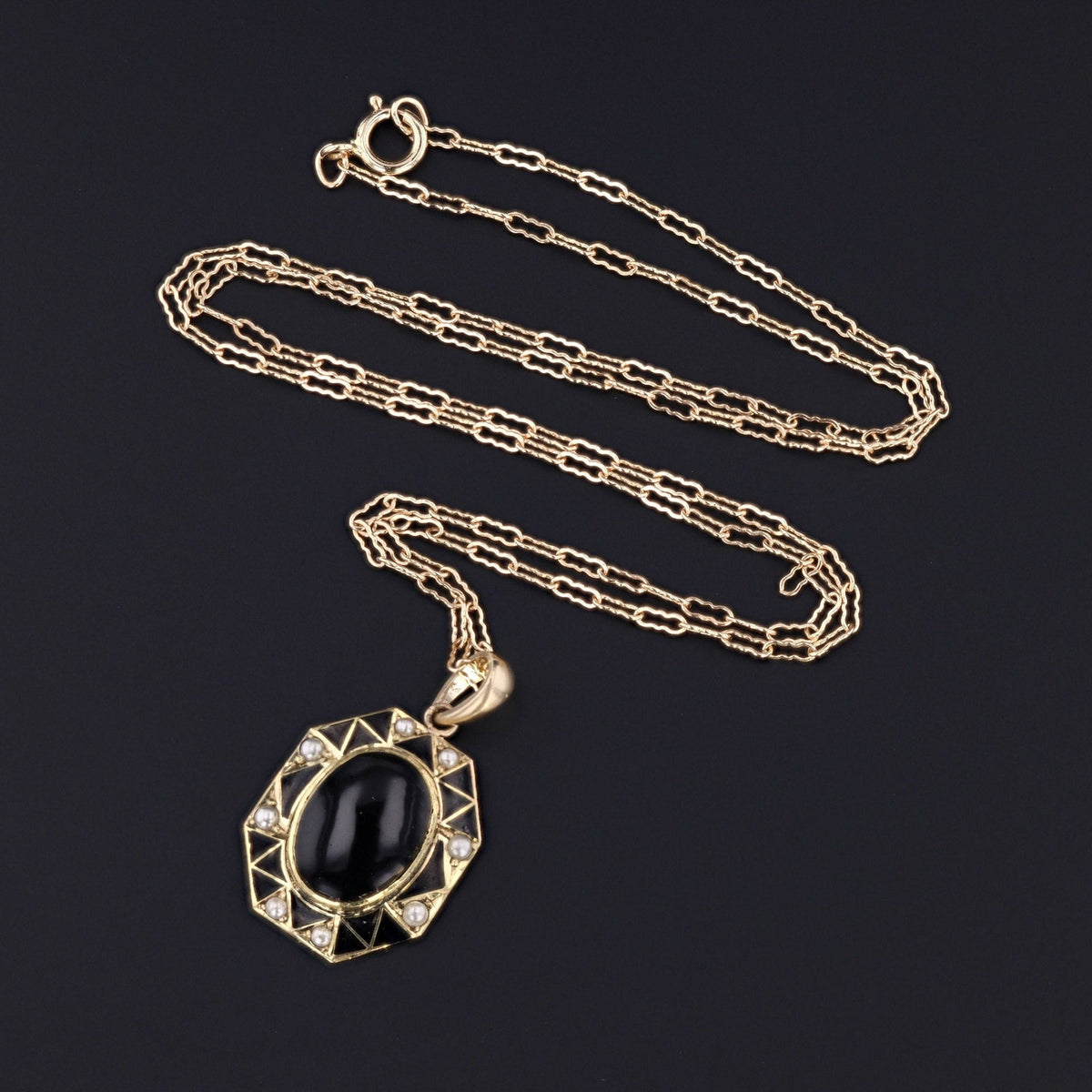 Art Deco Onyx Conversion Pendant of 14k Gold - Trademark Antiques