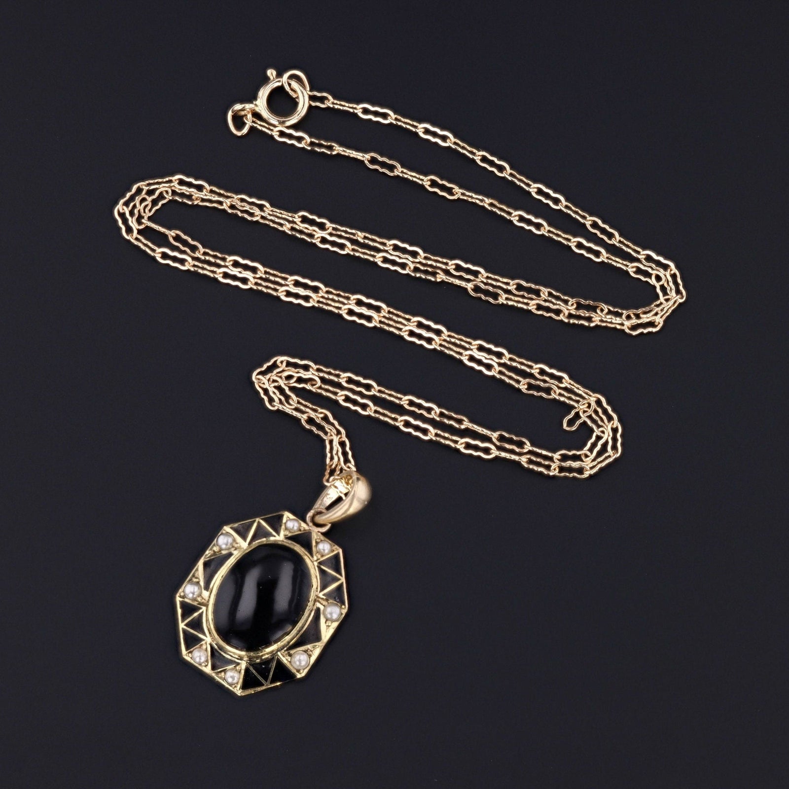 Art Deco Onyx Conversion Pendant of 14k Gold - Trademark Antiques