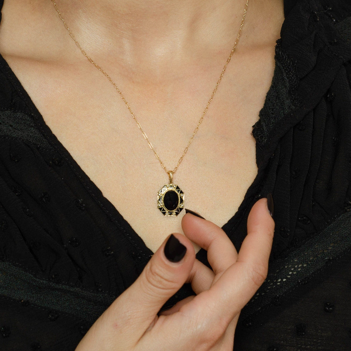 Art Deco Onyx Conversion Pendant of 14k Gold - Trademark Antiques