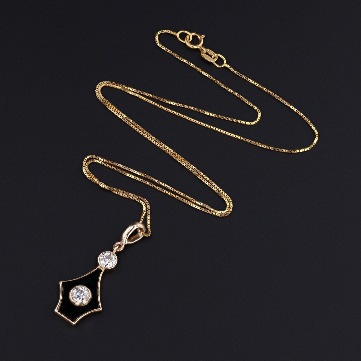 Art Deco Onyx Pendant | Diamond &amp; Onyx Pendant - Trademark Antiques