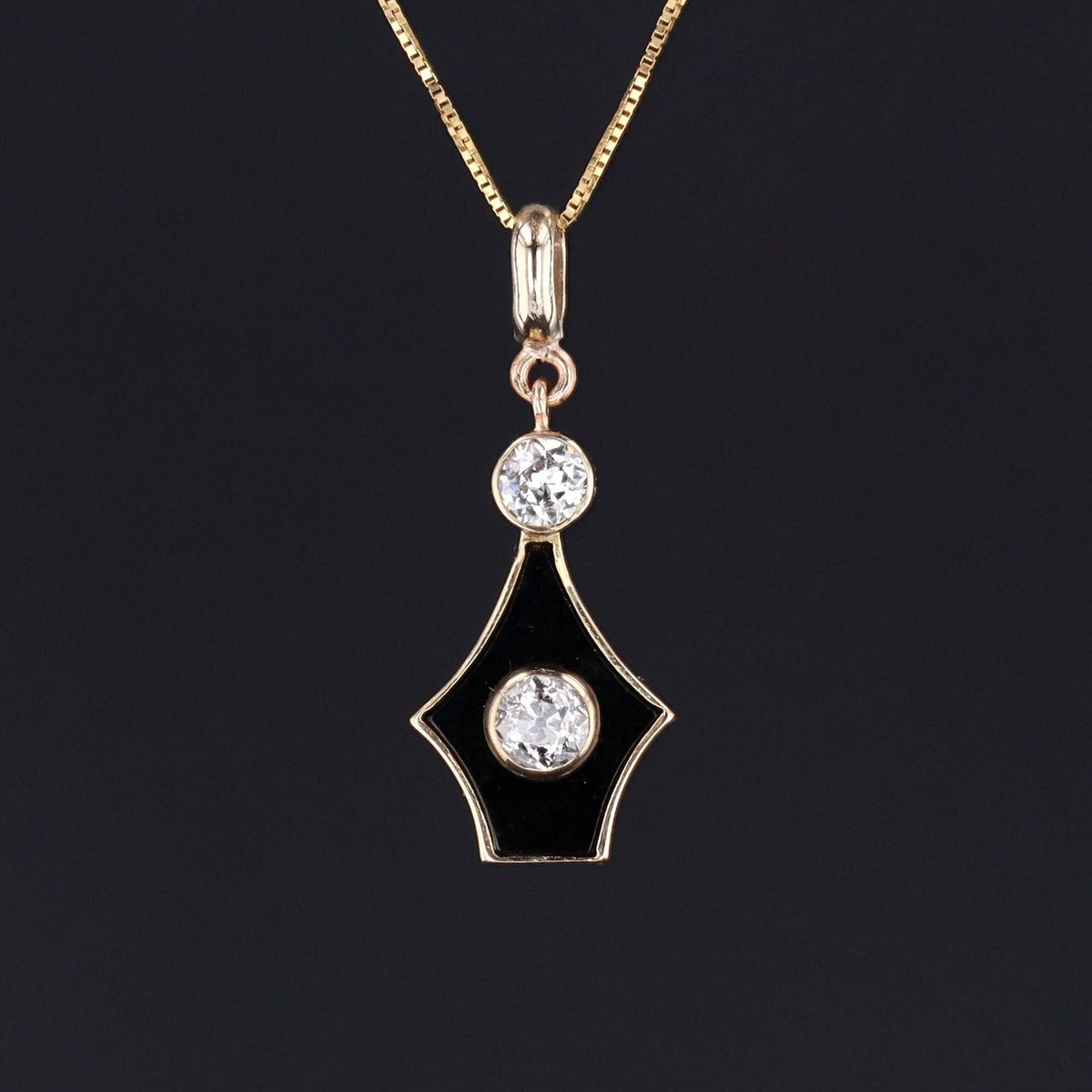 Art Deco Onyx Pendant | Diamond &amp; Onyx Pendant - Trademark Antiques