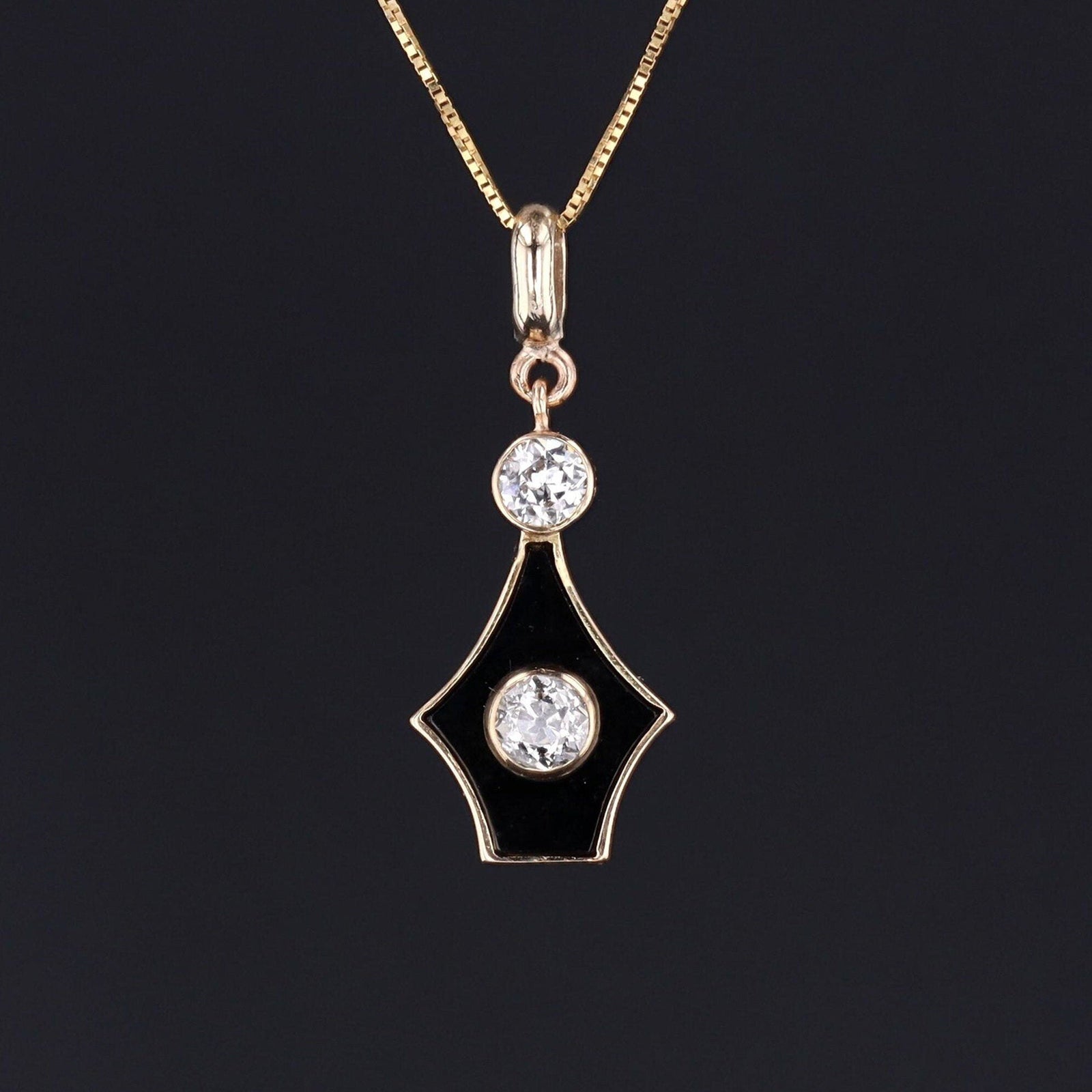 Art Deco Onyx Pendant | Diamond & Onyx Pendant - Trademark Antiques