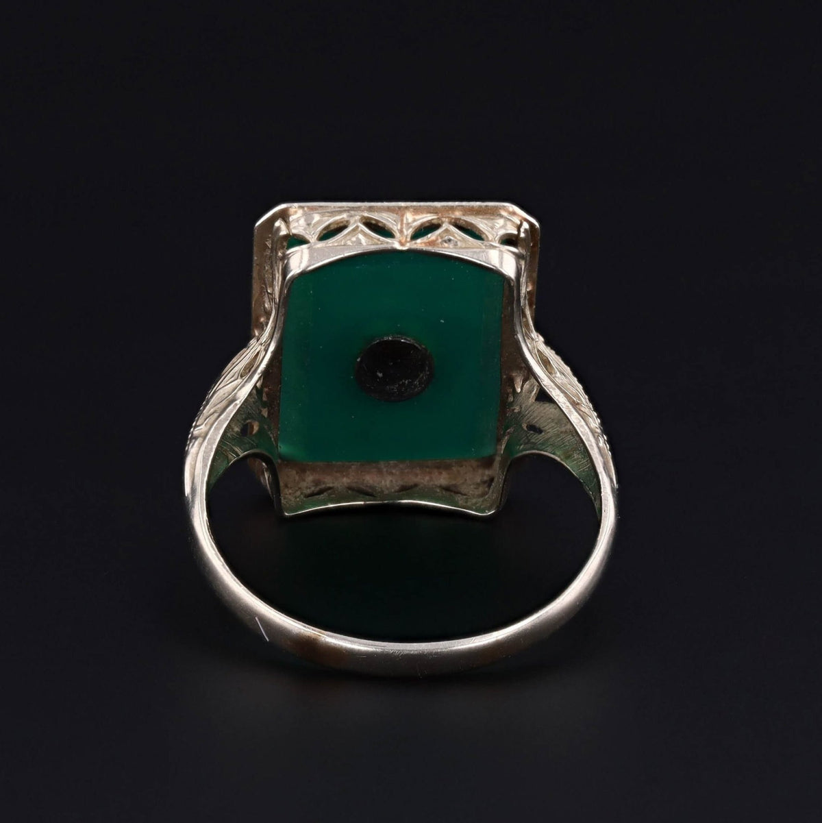 Art Deco Ring | Green Onyx &amp; Diamond Ring - Trademark Antiques