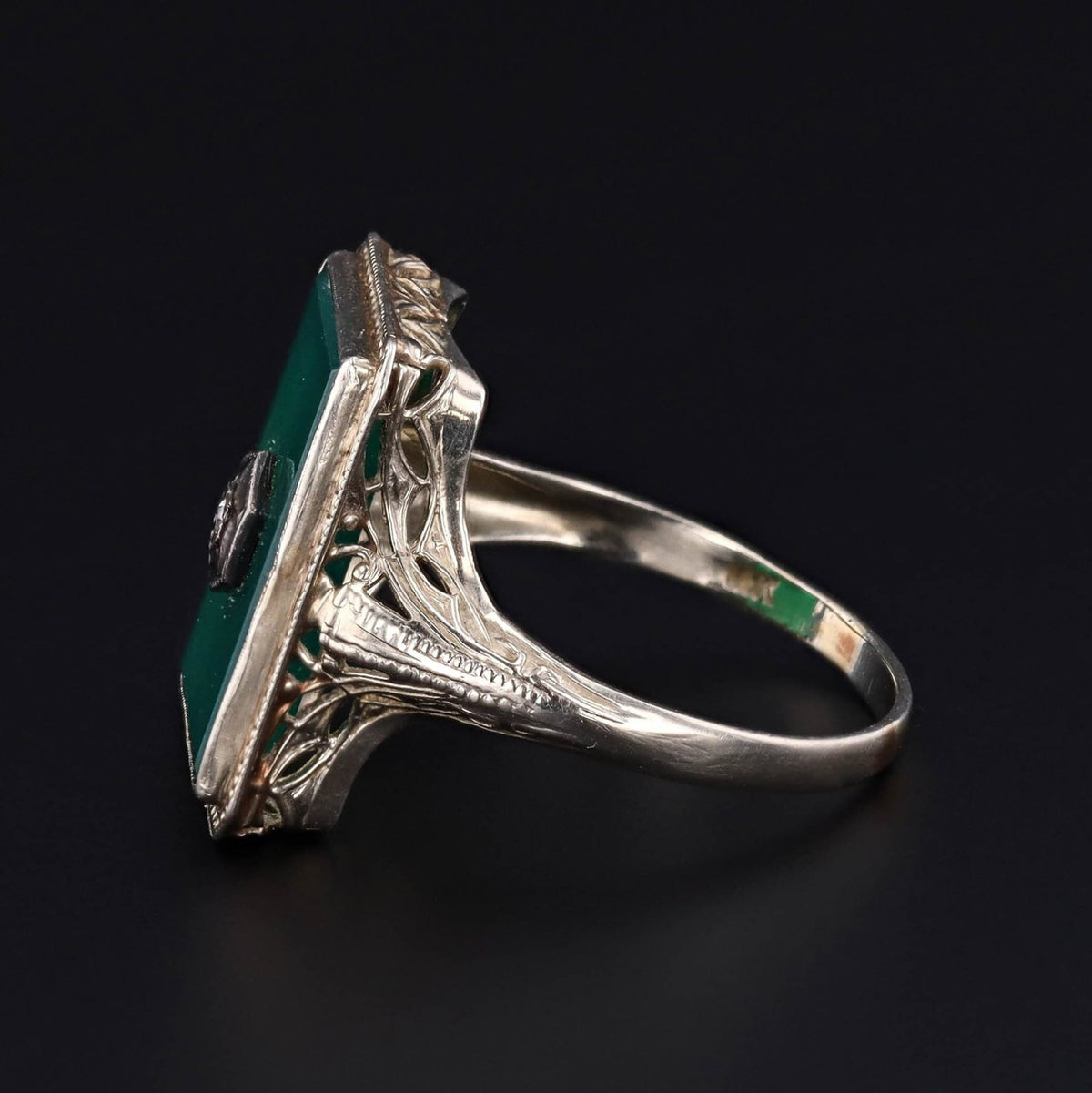 Art Deco Ring | Green Onyx &amp; Diamond Ring - Trademark Antiques