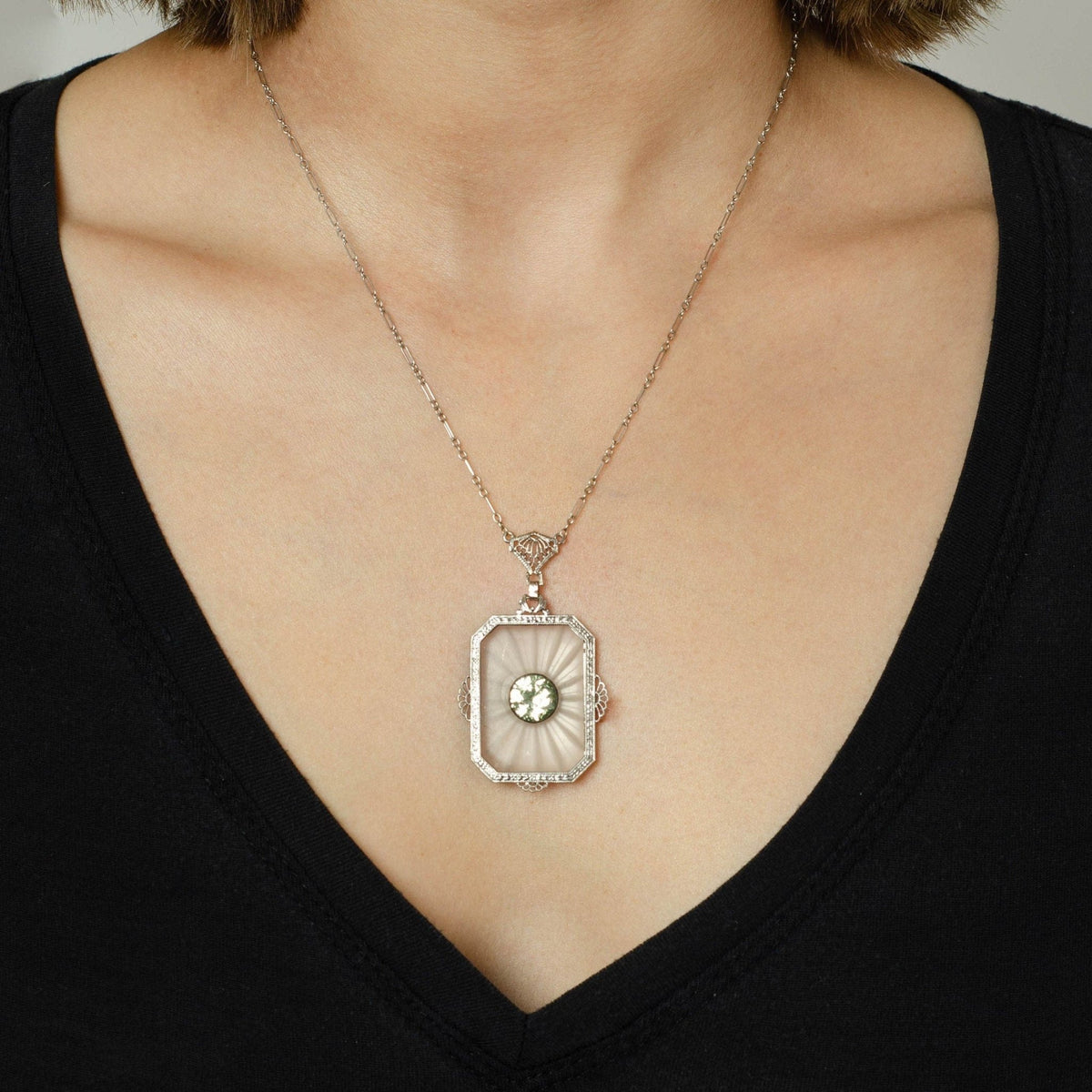 Art Deco Rock Crystal Necklace of 14k Gold - Trademark Antiques