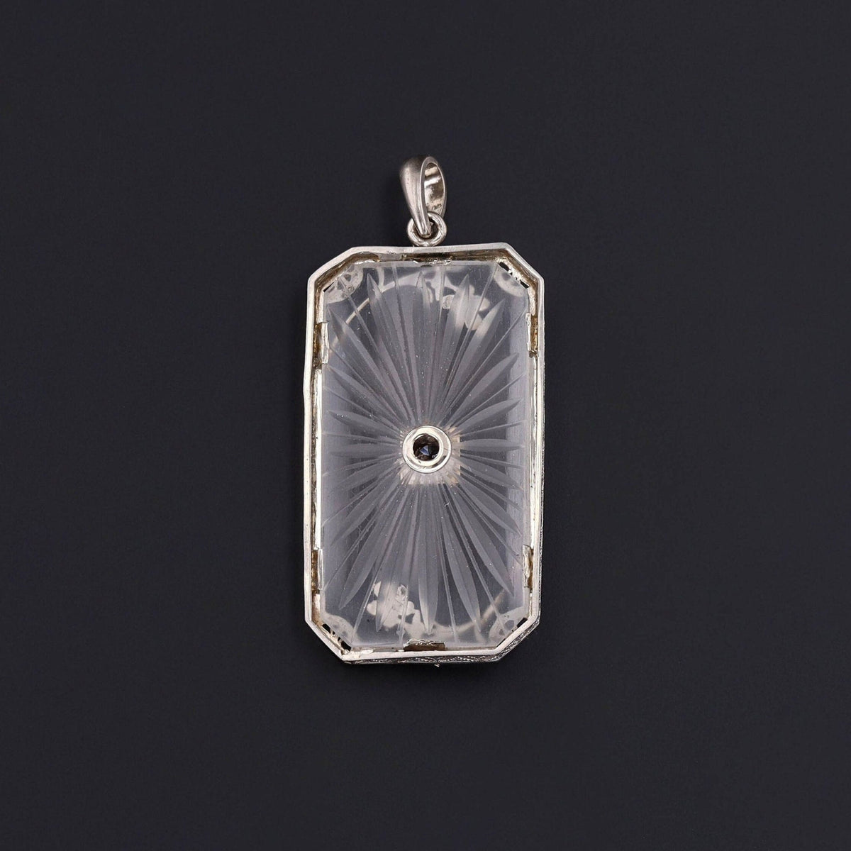 Art Deco Rock Crystal Pendant of 14k White Gold - Trademark Antiques