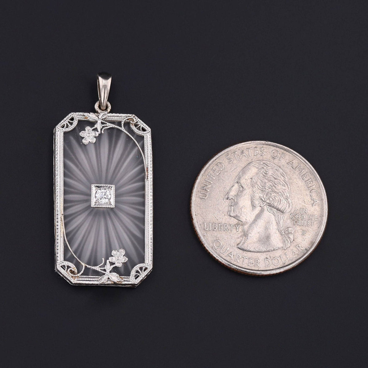 Art Deco Rock Crystal Pendant of 14k White Gold - Trademark Antiques