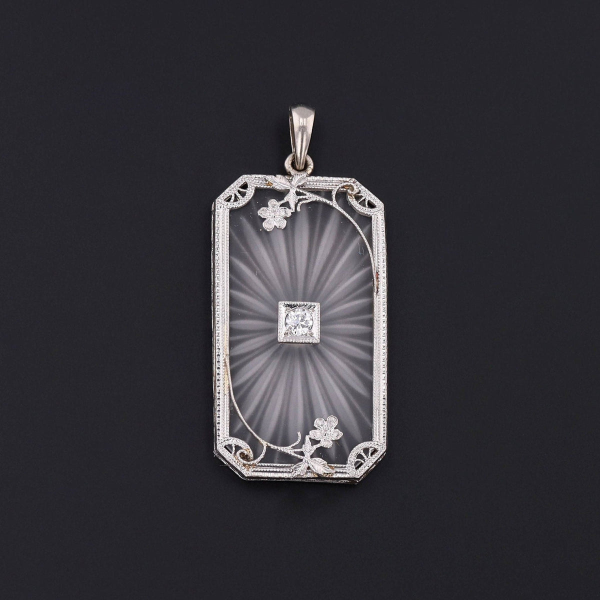 Art Deco Rock Crystal Pendant of 14k White Gold - Trademark Antiques