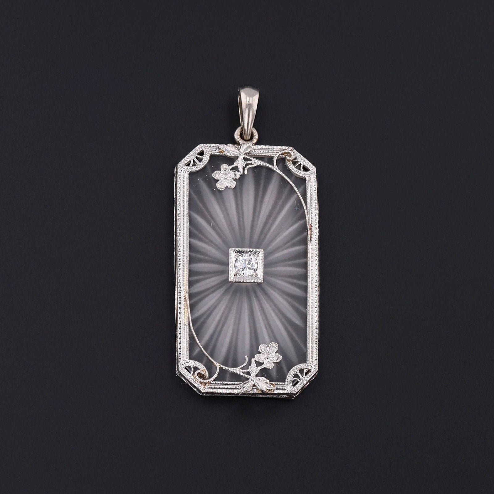 Art Deco Rock Crystal Pendant of 14k White Gold - Trademark Antiques