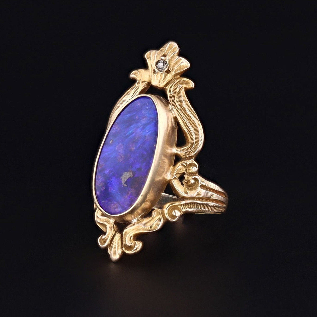 Art Nouveau Boulder Opal Ring of 10k Gold - Trademark Antiques