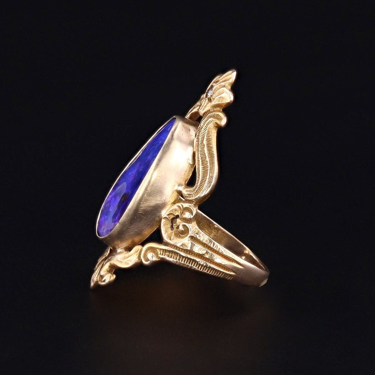 Art Nouveau Boulder Opal Ring of 10k Gold - Trademark Antiques