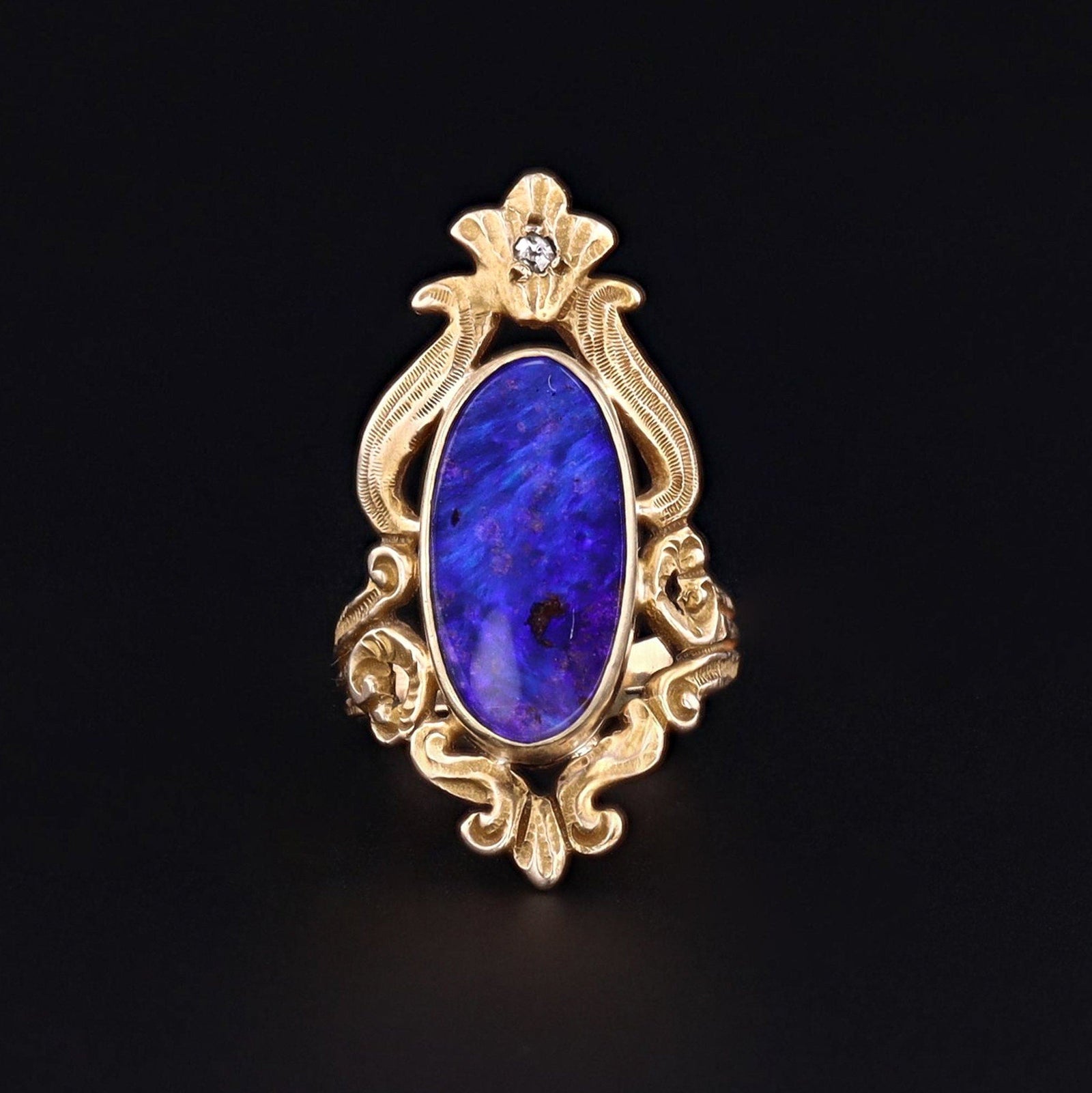 Art Nouveau Boulder Opal Ring of 10k Gold - Trademark Antiques