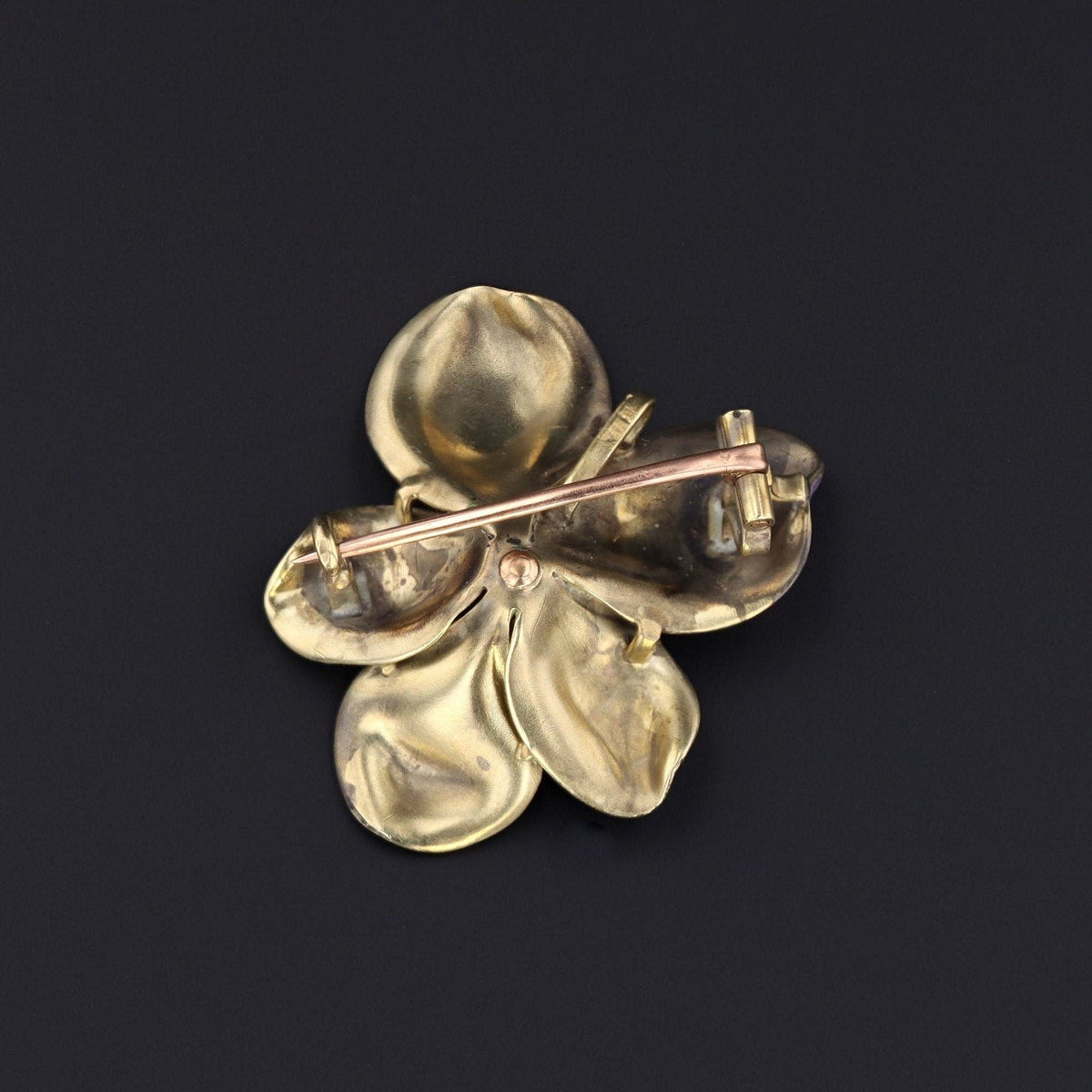 Art Nouveau Enamel Violet Flower Pendant Brooch of 14k Gold - Trademark Antiques