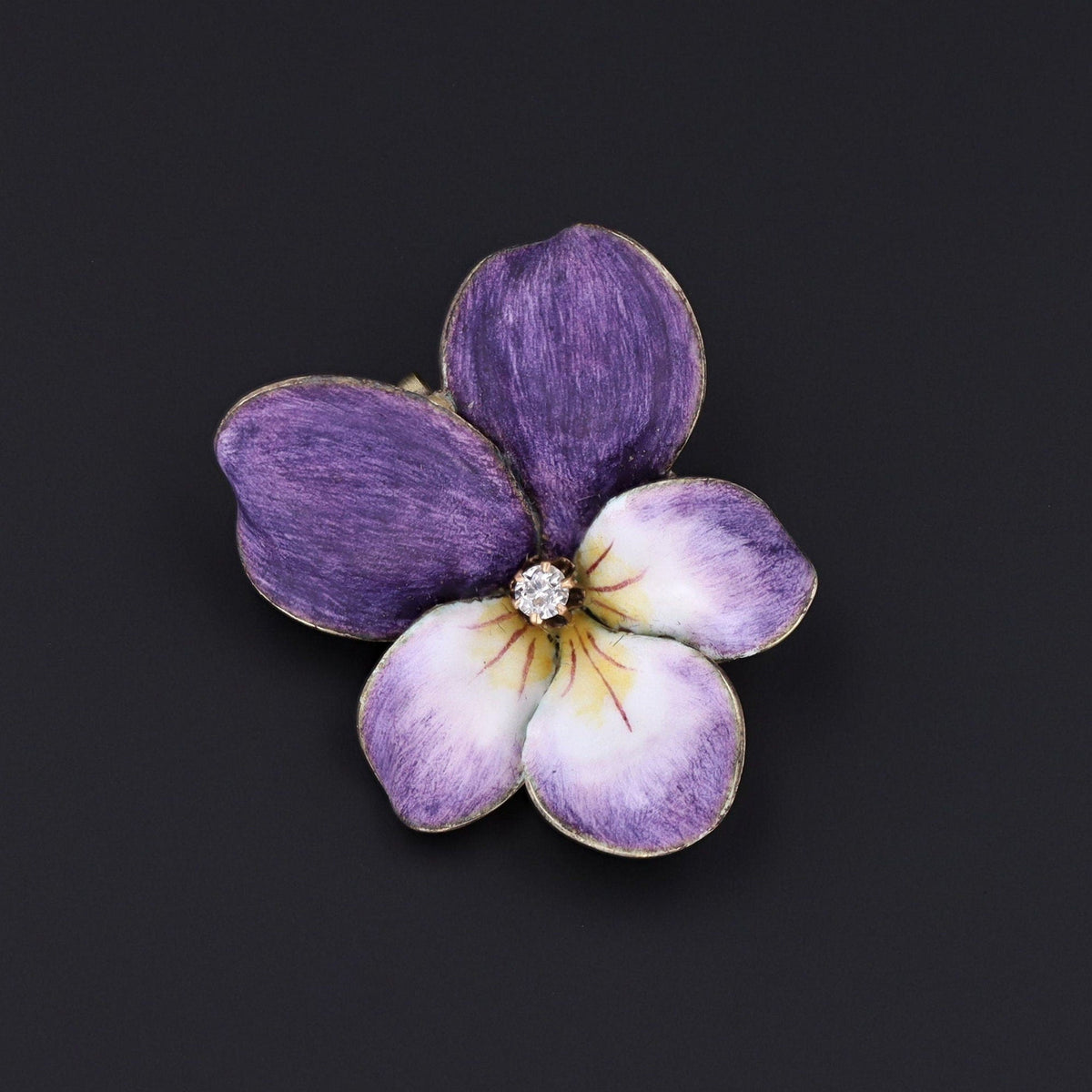 Art Nouveau Enamel Violet Flower Pendant Brooch of 14k Gold - Trademark Antiques