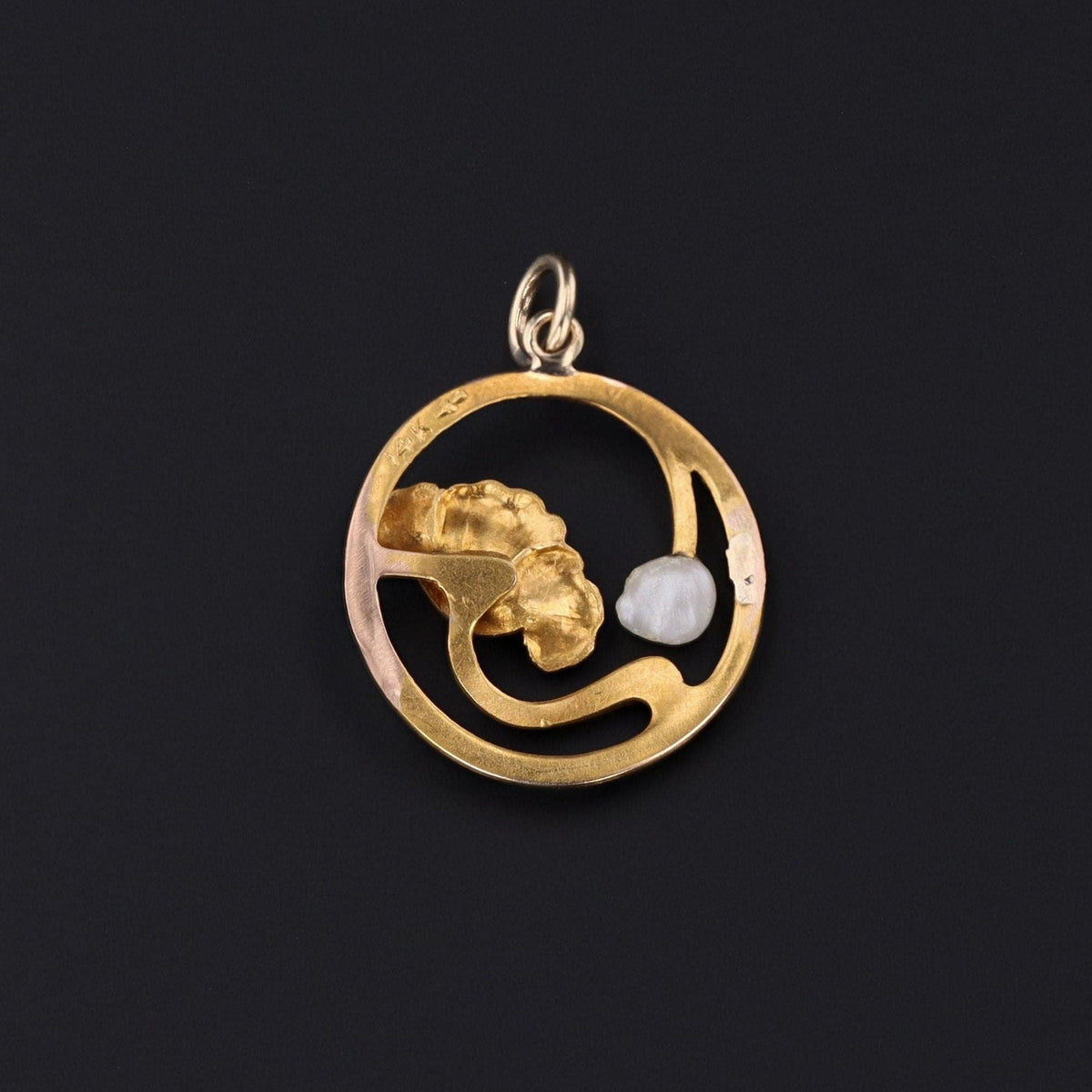 Art Nouveau Flower Pendant | 14k Gold Pendant - Trademark Antiques