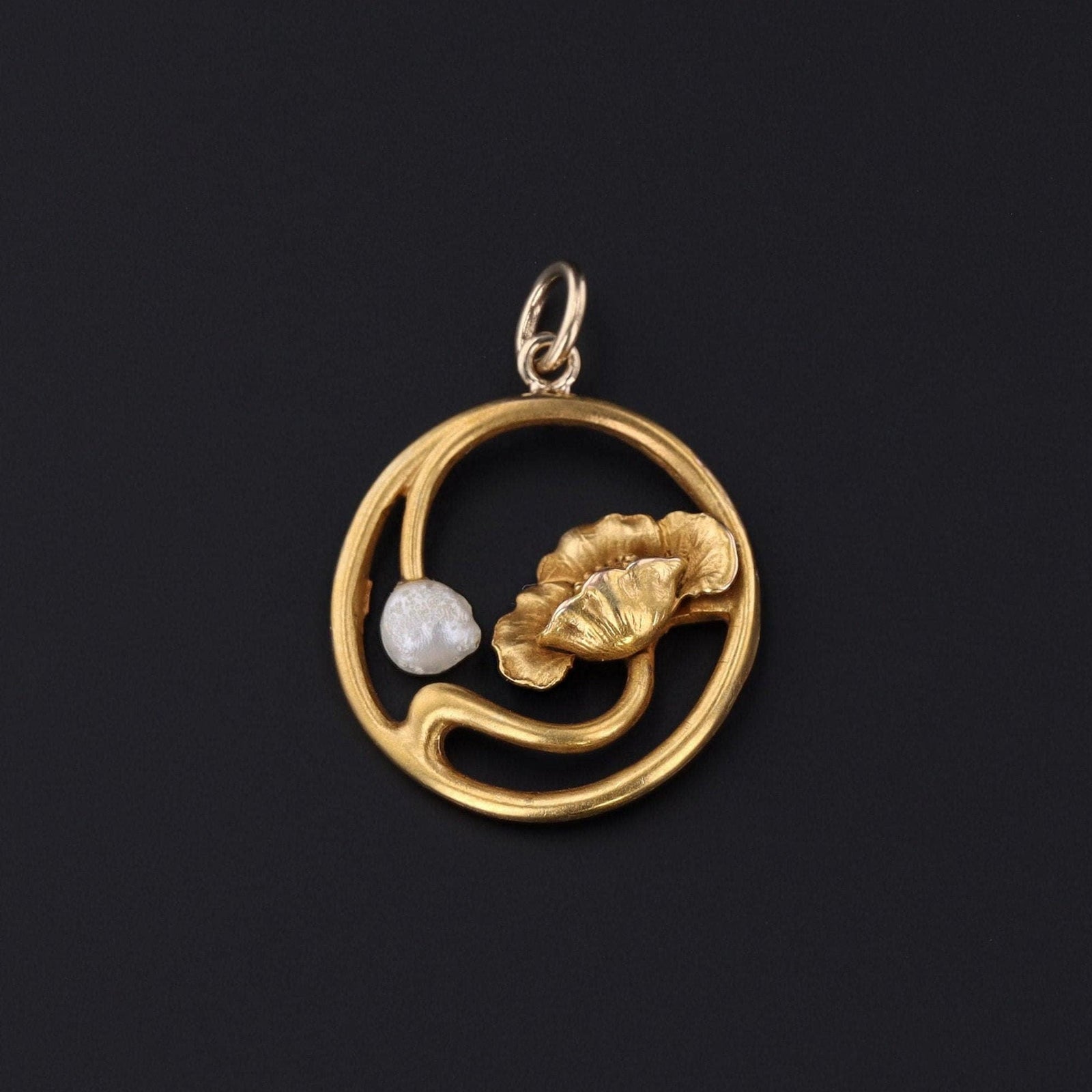 Art Nouveau Flower Pendant | 14k Gold Pendant - Trademark Antiques