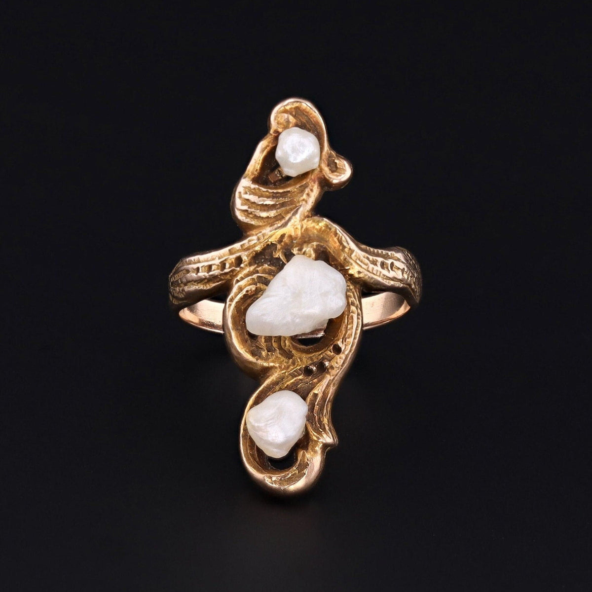 Art Nouveau Pearl Ring of 14k Gold - Trademark Antiques