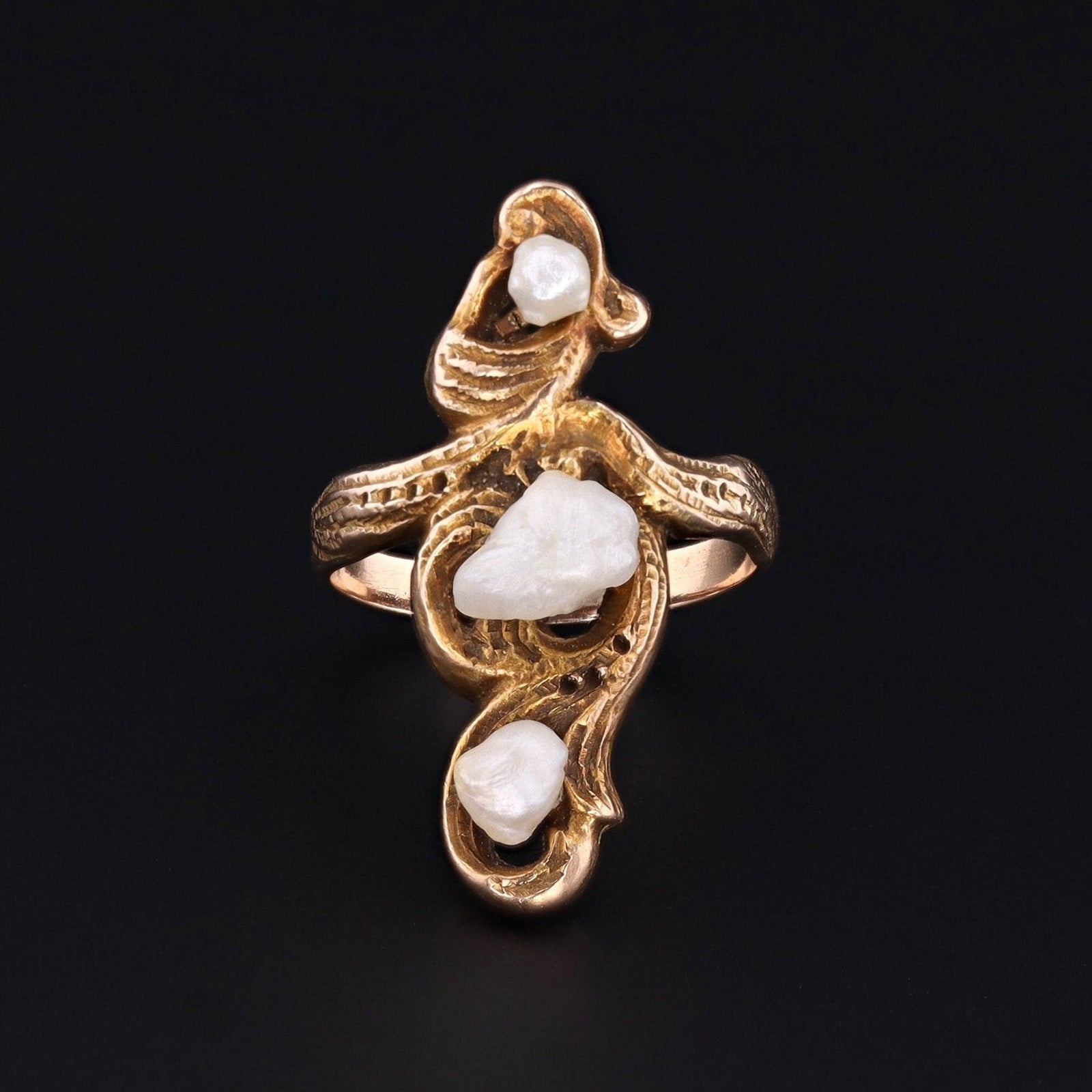 Art Nouveau Pearl Ring of 14k Gold - Trademark Antiques