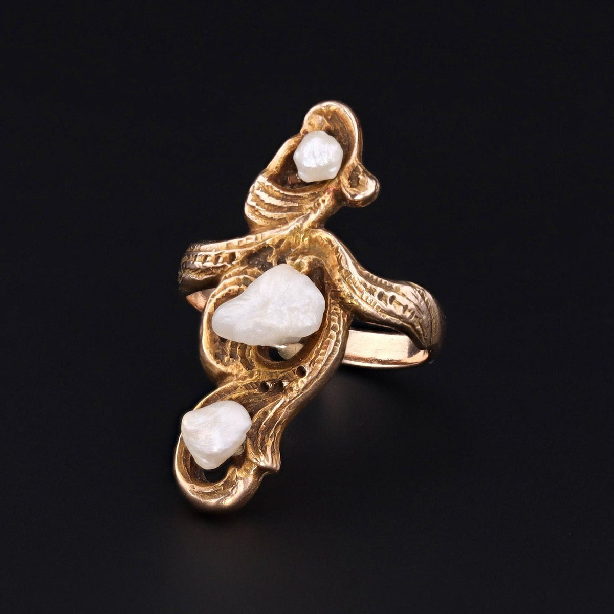 Art Nouveau Pearl Ring of 14k Gold - Trademark Antiques