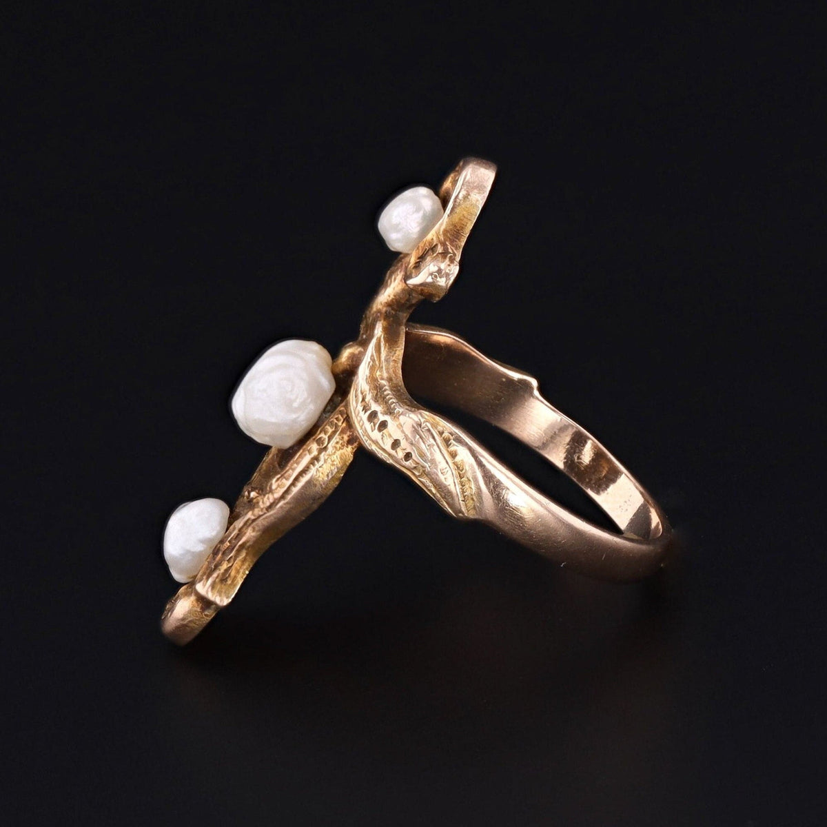 Art Nouveau Pearl Ring of 14k Gold - Trademark Antiques