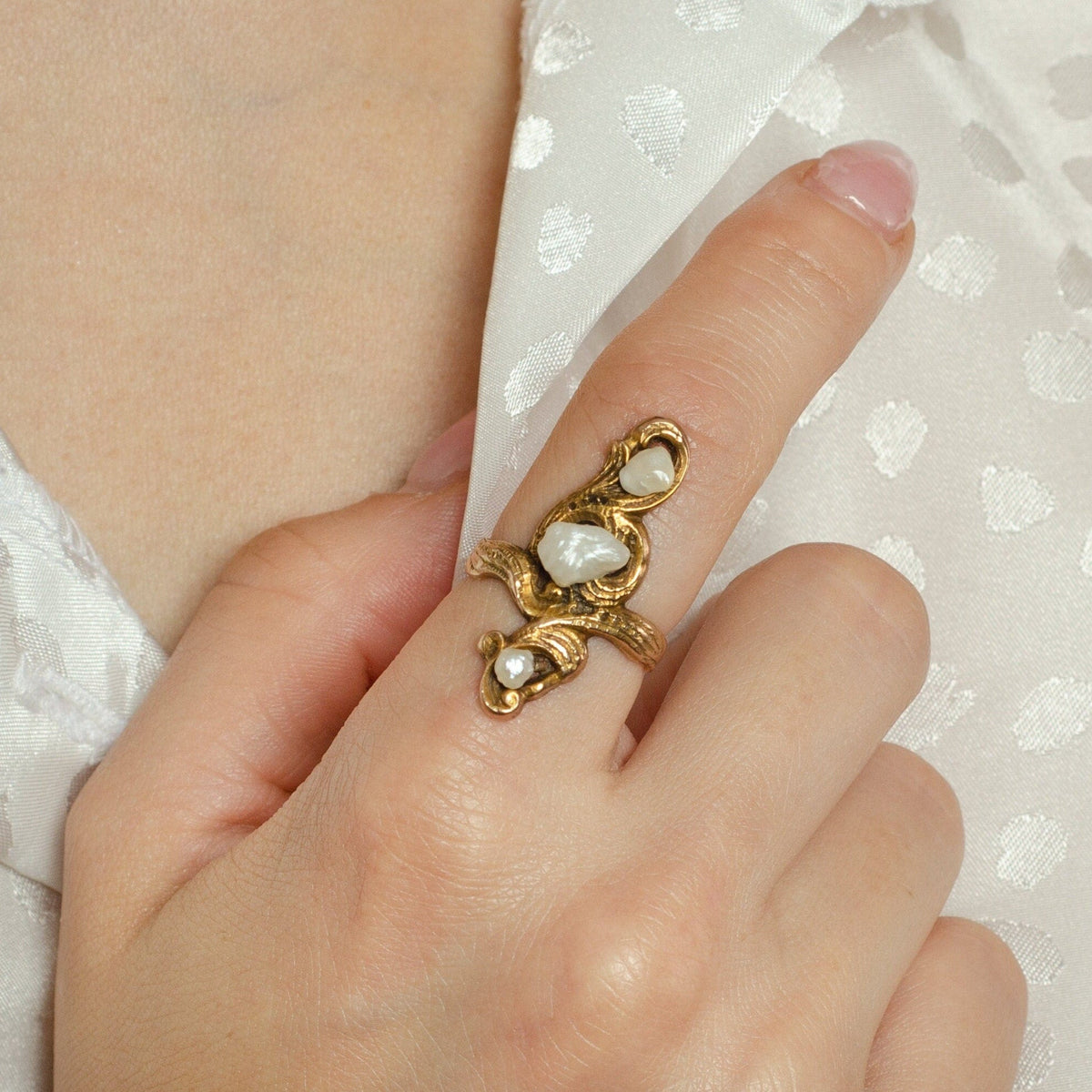 Art Nouveau Pearl Ring of 14k Gold - Trademark Antiques