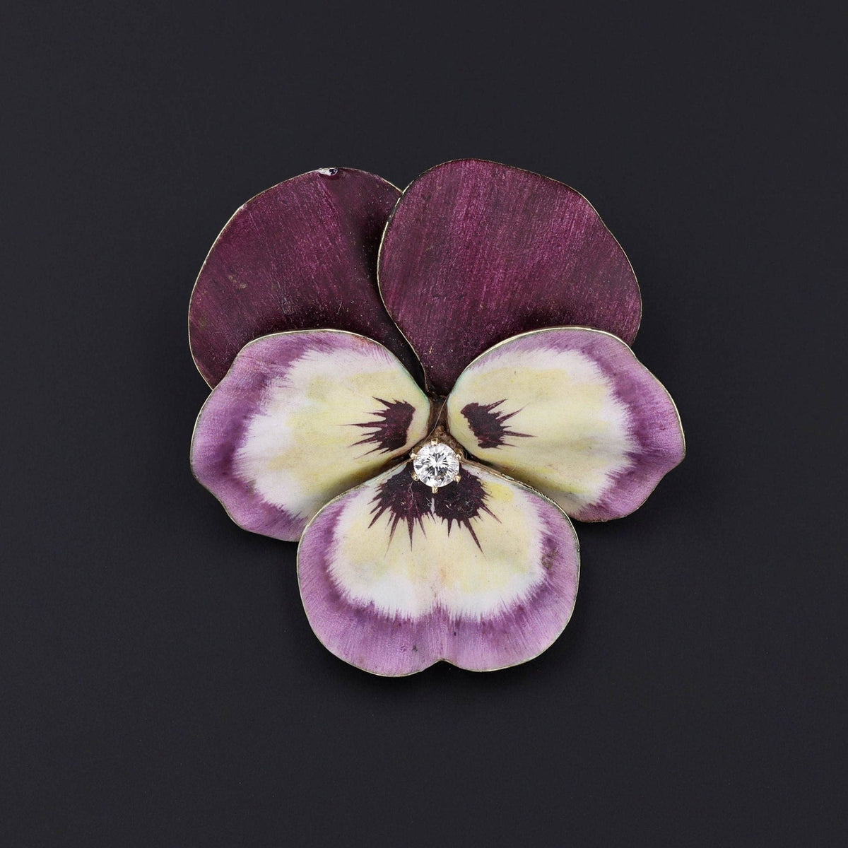 Art Nouveau Purple Enamel Pansy Brooch of 14k Gold - Trademark Antiques