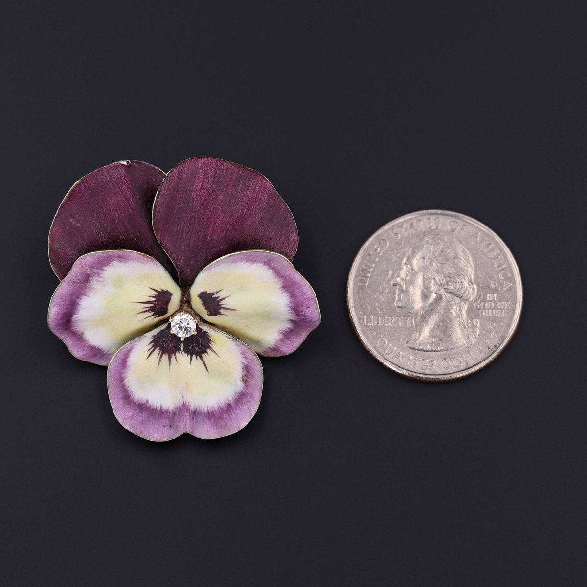 Art Nouveau Purple Enamel Pansy Brooch of 14k Gold - Trademark Antiques