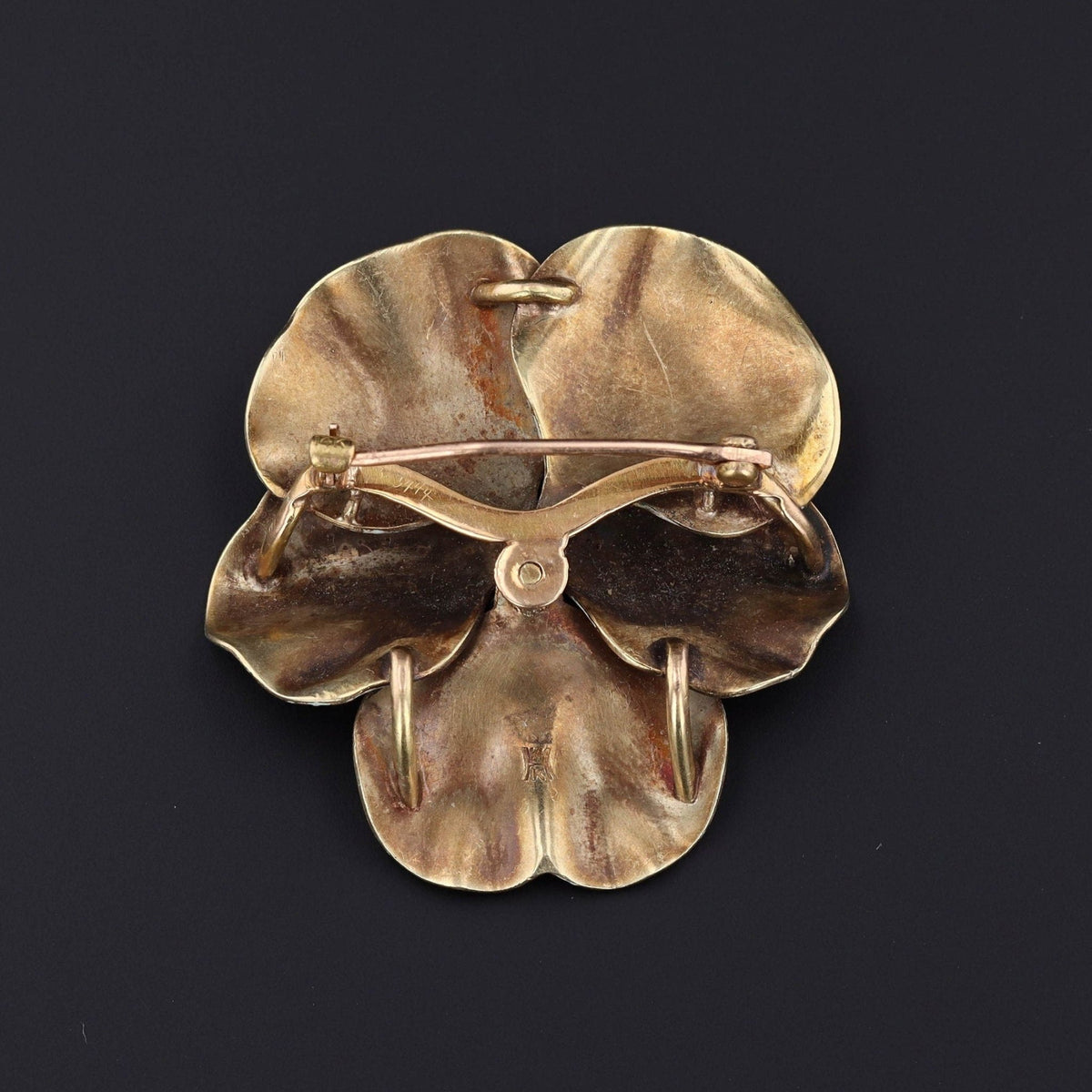 Art Nouveau Purple Enamel Pansy Brooch of 14k Gold - Trademark Antiques