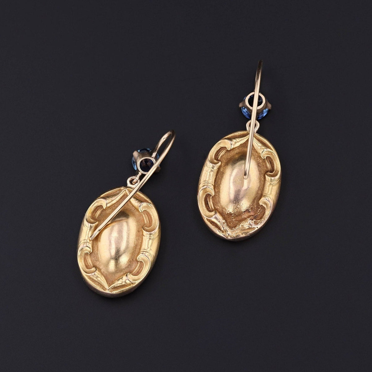 Art Nouveau Sapphire Woman Conversion Earrings of 14k Gold - Trademark Antiques