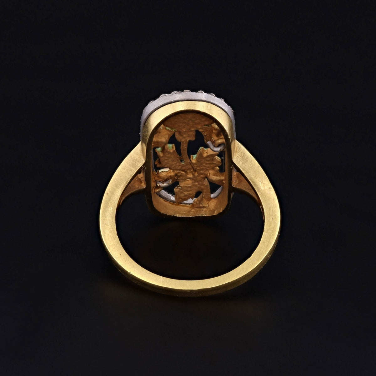 Art Nouveau Style Enamel and Diamond Iris Ring of 18k Gold - Trademark Antiques