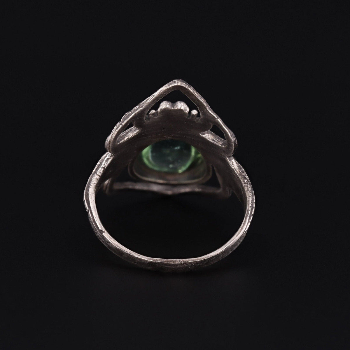 Art Nouveau Style Reproduction Silver and Green Tourmaline Spider Ring of Sterling Silver - Trademark Antiques