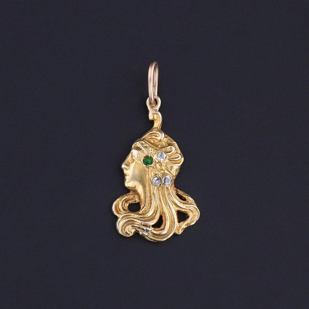 Art Nouveau Woman Charm of 14k Gold - Trademark Antiques
