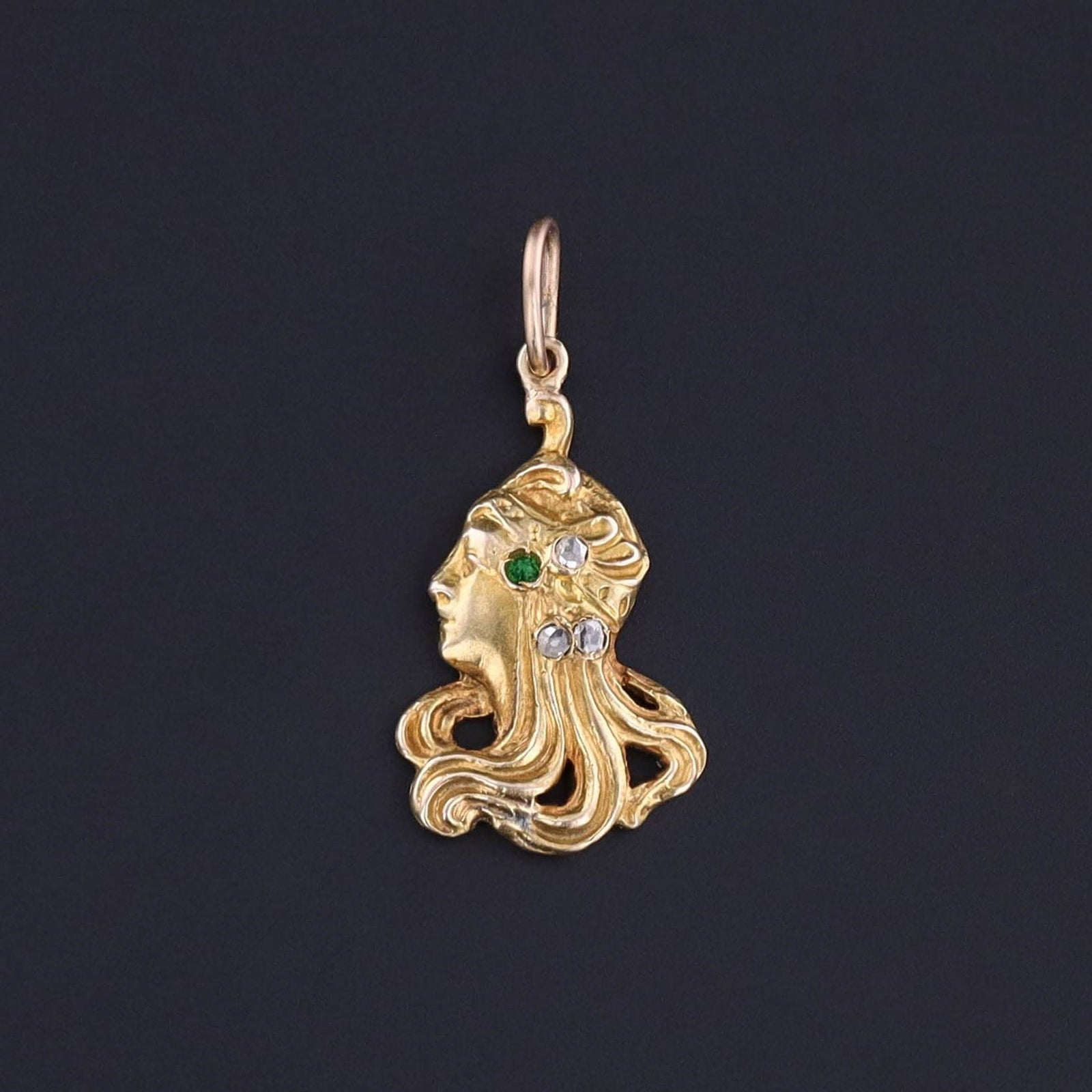 Art Nouveau Woman Charm of 14k Gold - Trademark Antiques