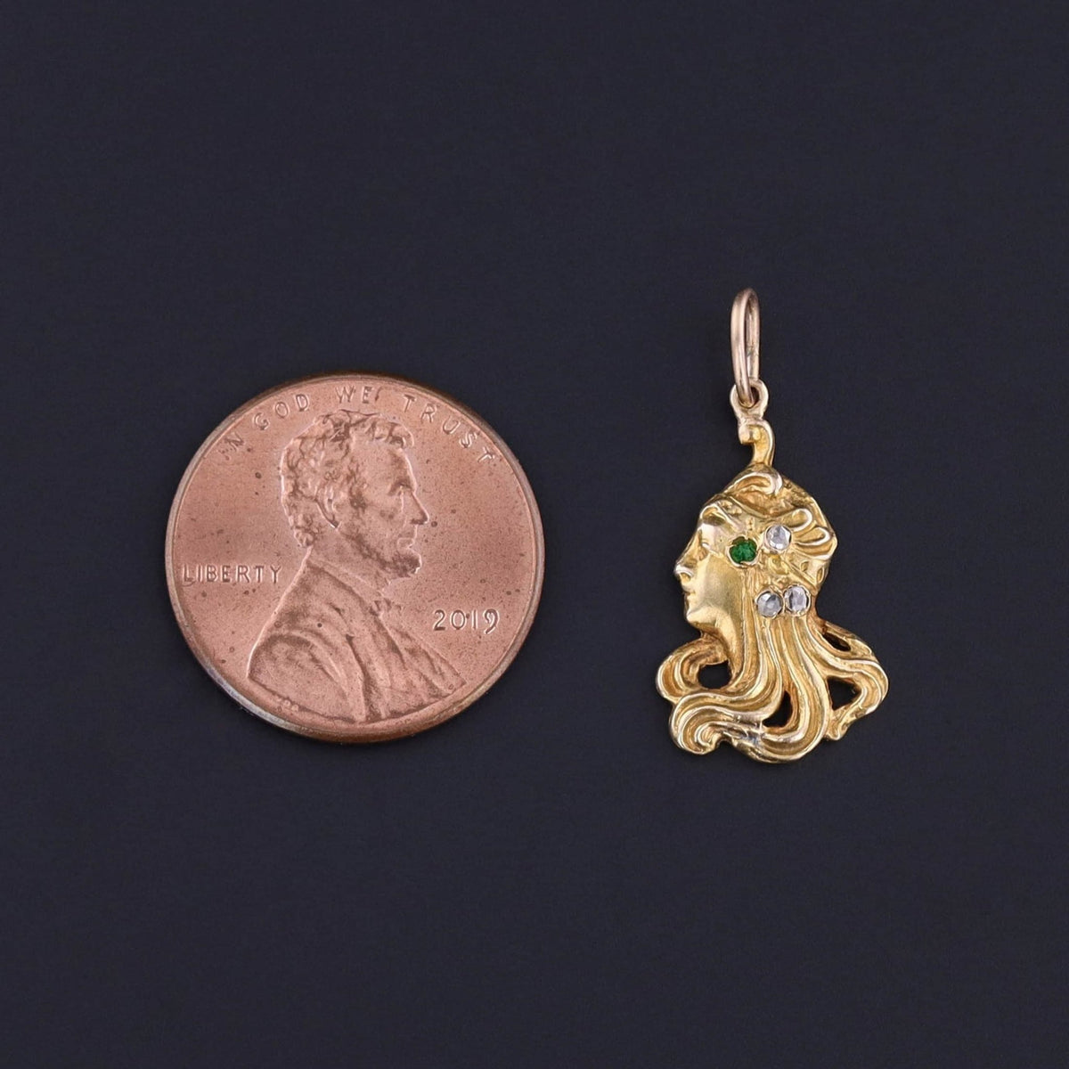 Art Nouveau Woman Charm of 14k Gold - Trademark Antiques