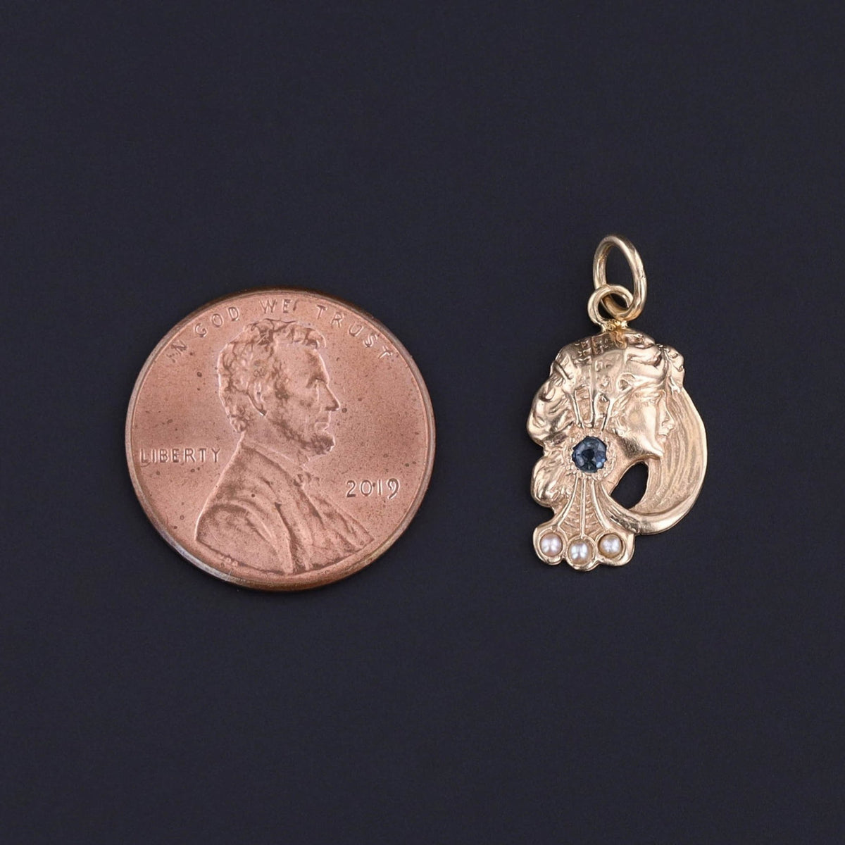 Art Nouveau Woman Charm of 14k Gold - Trademark Antiques