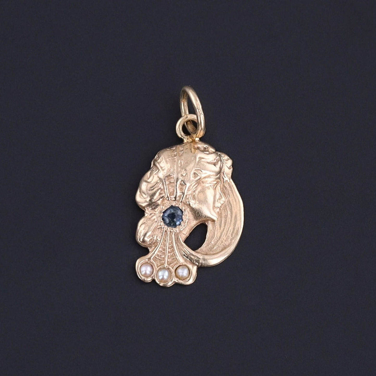 Art Nouveau Woman Charm of 14k Gold - Trademark Antiques