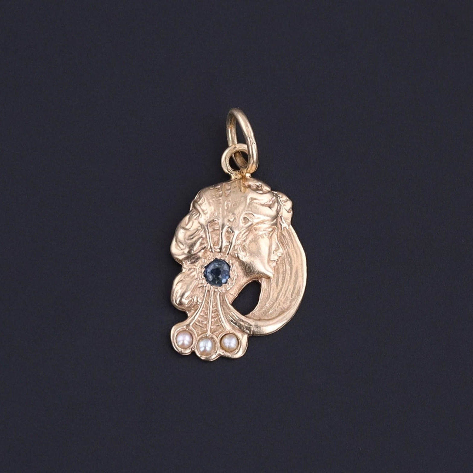 Art Nouveau Woman Charm of 14k Gold - Trademark Antiques