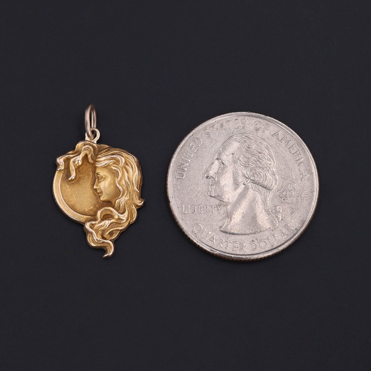 Art Nouveau Woman in the Moon Pendant of 10k Gold - Trademark Antiques