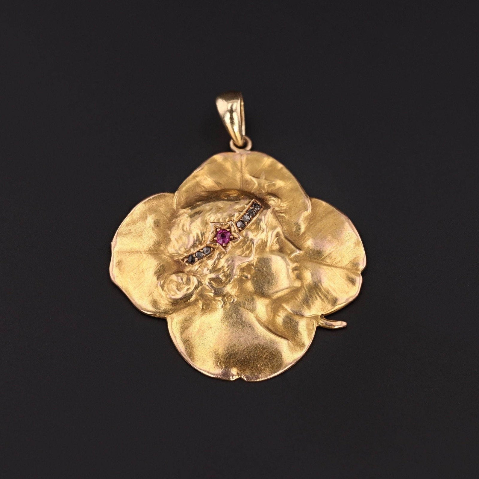 Art Nouveau Woman Pendant | 14k Gold Antique Pin Conversion Pendant - Trademark Antiques