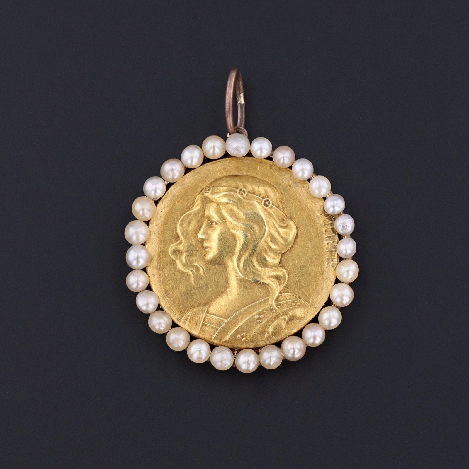 Art Nouveau Woman with Pearls Conversion Pendant of 14k Gold - Trademark Antiques