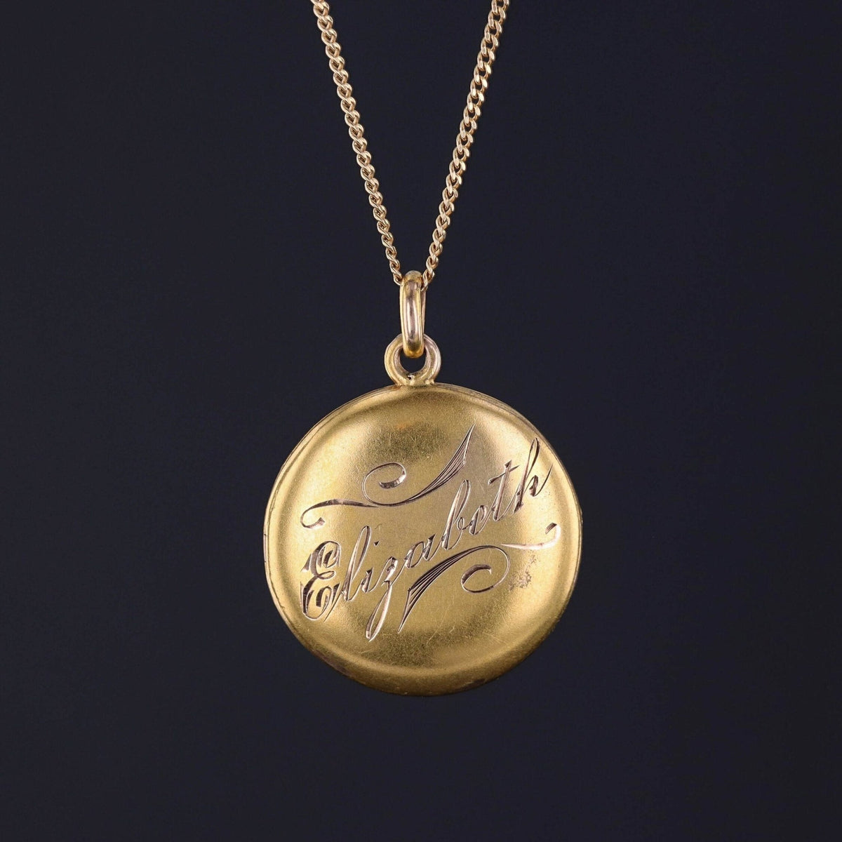 Art Nouveau Women Locket of 10k Gold Engraved with Elizabeth - Trademark Antiques