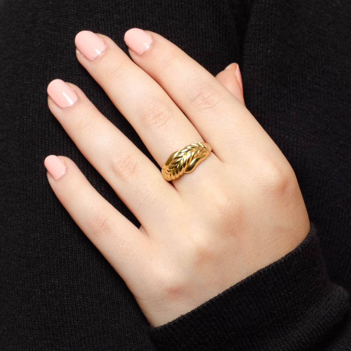 Asymmetircal Feather Braided Band Ring of 14k Gold - Trademark Antiques