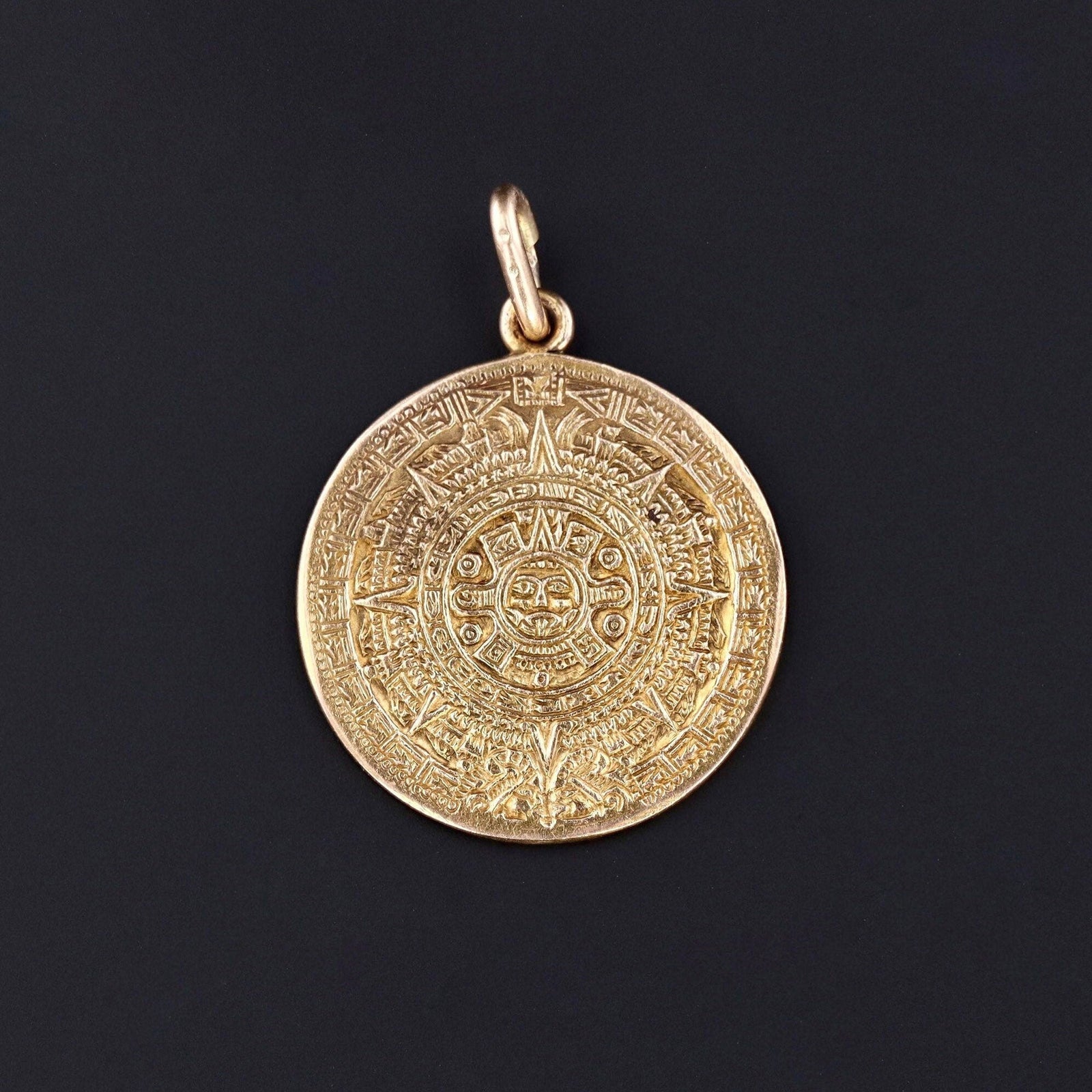 Aztec Calendar Charm | 10k Gold Aztec Calendar Charm - Trademark Antiques