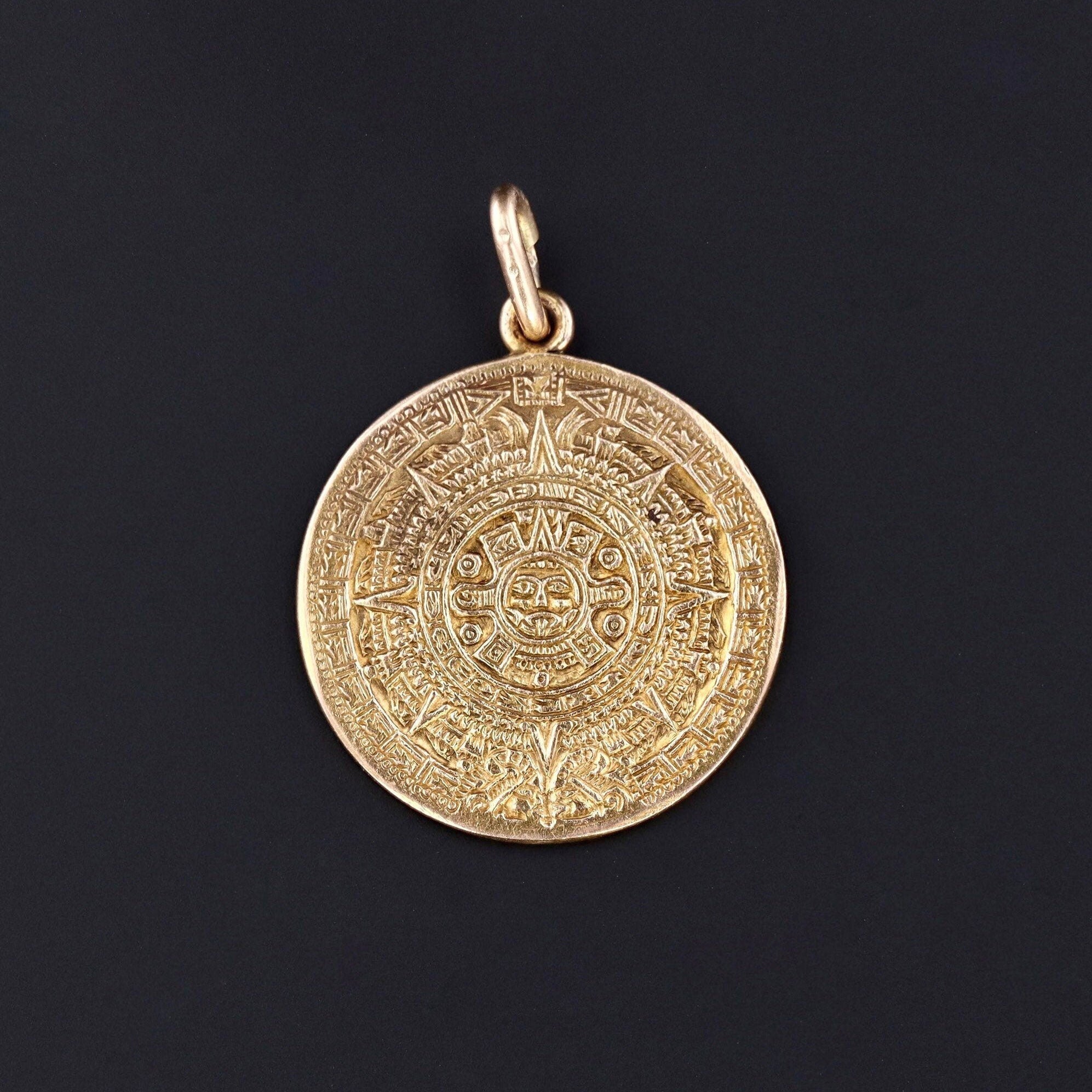 Aztec Calendar Charm | 10k Gold Aztec Calendar Charm - Trademark Antiques
