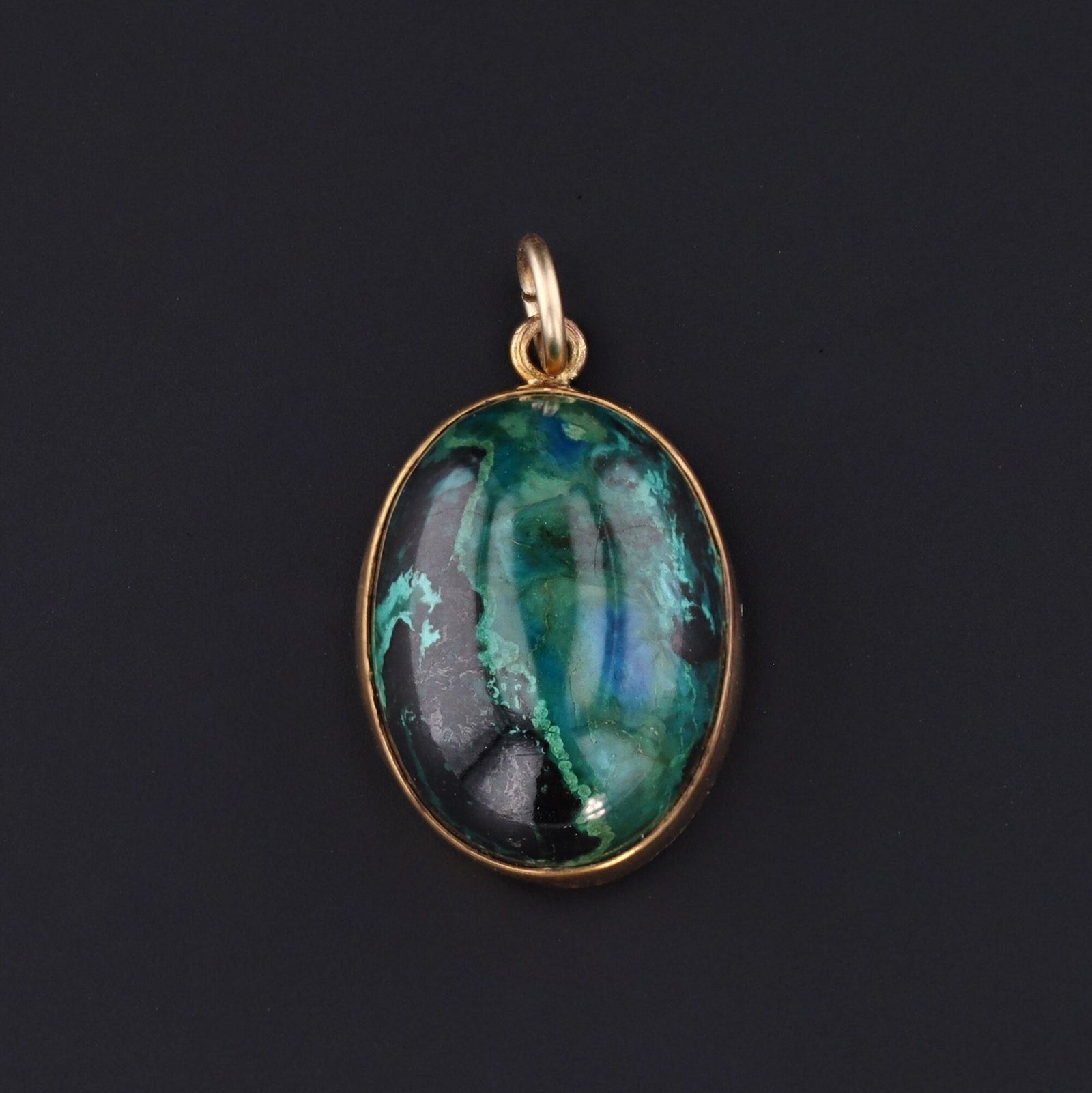 Azurite Malachite Charm or Pendant | 10k Gold Pendant - Trademark Antiques